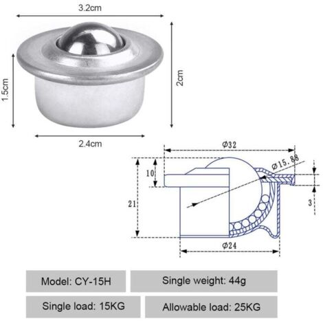 CertBuy 20 Stück Kugellager-Rollen CY-15H – 15,9 Mm, Kohlenstoffstahl, 360°-Universal-Transfer-Einheit, 15 Kg Tragkraft