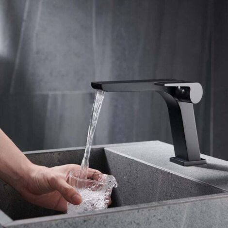 Miscelatore Per Lavabo A Leva Singola In Ottone H59 Con Finitura Argento - Rubinetto Da Bagno A Cascata Con Foro Singolo - Design Tondo E Tubi Di Alimentazione Inclusi - Rubinetto Per Lavabo Moderno E Durevole
