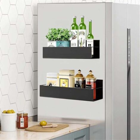 2 Scaffali Magnetici Per Frigorifero – Portaspezie Senza Fori, Organizzazione Cucina In Acciaio Carbonio, Nero