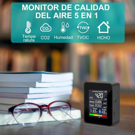 Rilevatore di anidride carbonica, rilevatore di qualità dell'aria 5 in 1, misuratore di per interni, monitor digitale TVOC HCHO, per casa, ufficio, palestra (nero