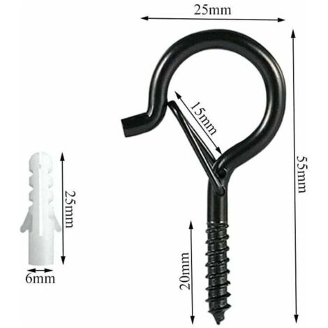 10 Ganci Da Soffitto/Parete In Acciaio Inox Nero Con 20 Viti - Porta Asciugamani, Portachiavi, Gancio Universale Per Casa - 3