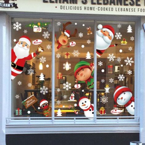 4 Adesivi Natalizi Per Finestre Grandi 90x30cm - Doppio Lato, Riutilizzabili Con Babbo Natale, Albero E Fiocchi Di Neve
