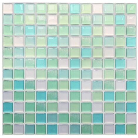 Papel pintado autoadhesivo para azulejos de color verde, 24 x 24 cm, estilo mosaico, impermeable, decorativo, para baño y cocina.