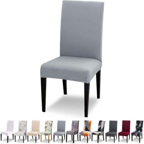 ZVD Juego de 4 fundas elásticas para sillas de comedor, universales, lavables y modernas, para decoración de comedor, restaurante, hotel, color gris claro. (1/4)
