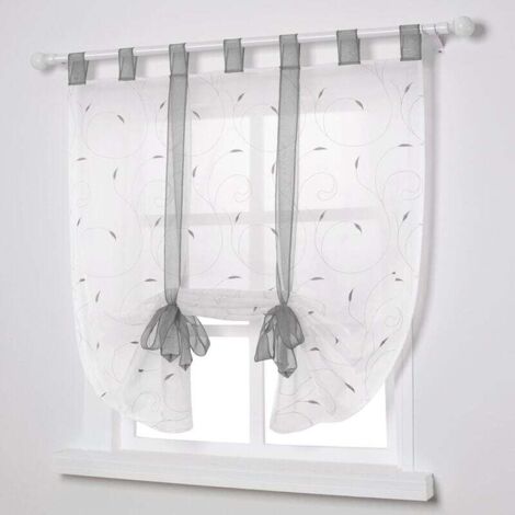 Persianas romanas bordadas para ventanas, cortinas transparentes, decoración para dormitorio, balcón, cocina, gris, 80 x 140 cm