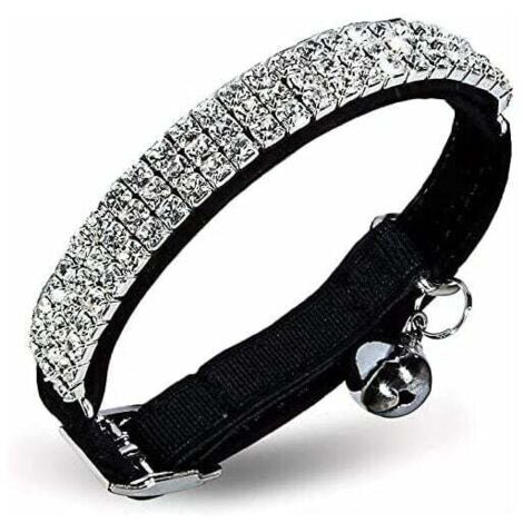 Collar ajustable para gato de terciopelo suave con pedrería y cascabeles.