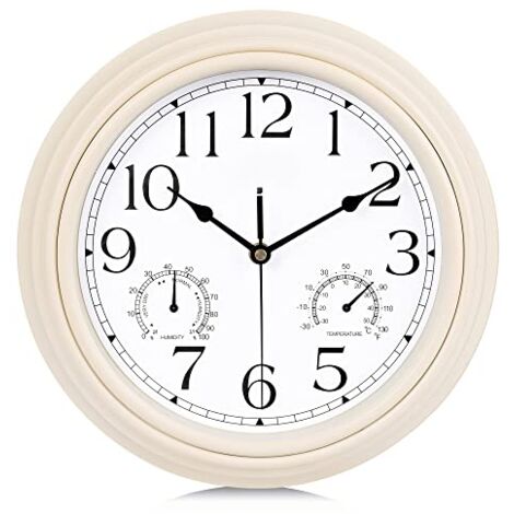 Reloj de pared con termómetro e higrómetro - Péndulo retro - Salón Cocina - 30 cm (Blanco) (1/5)