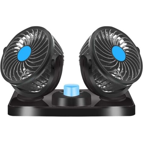 Ventilador de doble cabezal de 12 V, ventilador eléctrico de doble cabezal, rotación de 360°, 2 velocidades, compatible con todos los coches familiares o con toma de encendedor de 12 V CC. (1/4)