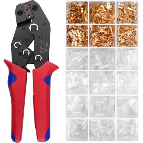 Alicates de crimpado profesionales - Kit de herramientas para cables eléctricos - 600 terminales - 0,5-2,5 mm² (26-16WAG) - Rojo
