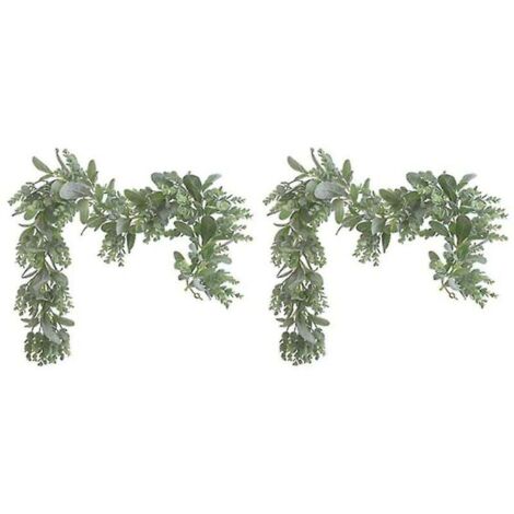 ZVD Guirlande d'oreilles d'agneau 2 pièces, verdure et vigne d'eucalyptus / 38 pouces de long / feuilles floquées de couleur claire / etc. (1/3)