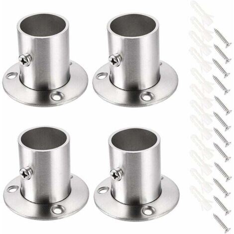 Juego de 4 soportes para barra de cortina, soporte de riel, soporte de barra de acero inoxidable, soportes de extremo de barra para cortina de armario (plateados) (1/4)