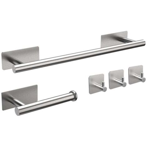 Juego de accesorios de baño de 5 piezas: toallero, portarrollos de papel higiénico y gancho de pared, acero inoxidable cepillado.