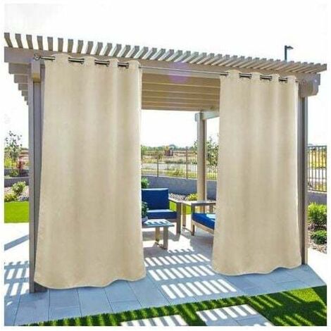Cortinas para exteriores, jardín, patio, cenador, cortinas opacas, a prueba de viento, protección UV, resistentes al moho, cortinas aisladas con ojales, 52 x 84 pulgadas, 2 paneles, color beige