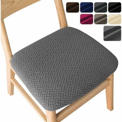 Juego de 6 fundas para sillas de comedor, elásticas, de jacquard, con hebilla para comedor y cocina, color gris oscuro. (1/4)