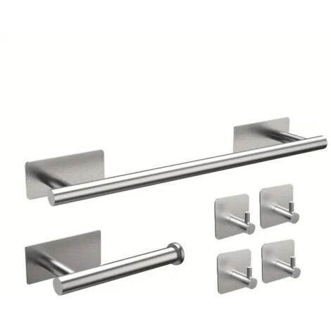 Juego de accesorios de baño de 6 piezas: toallero, portarrollos de papel higiénico y gancho de pared, acero inoxidable cepillado, gris
