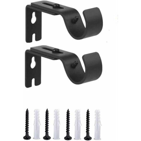 ZVD Lot de 2 supports muraux réglables pour tringle à rideaux en métal robuste - Longueur réglable de 3 à 12 cm - Noir (1/4)