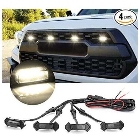 Luces LED para parrilla delantera (4 unidades, carcasa negra con luz blanca cálida) con arnés y fusible para Toyota Tacoma TRD PRO 2016 2017 2018 (1/4)