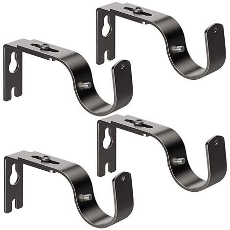 Set mit 4 verstellbaren, robusten Gardinenstangenhalterungen – Schwarz – mit Schrauben (1/5)