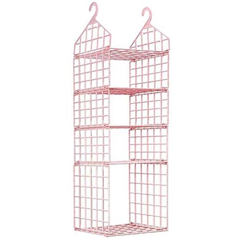 Kleiderständer aus Kunststoff, 5 Fächer/Netz, faltbares Hängeregal für Taschen, Schuh- und Kleiderschränke, Pink