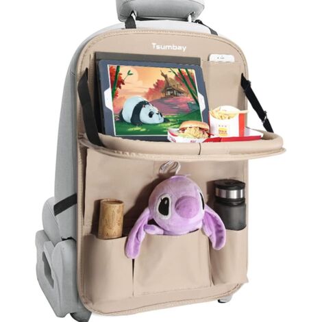 Tsumbay Auto-Organizer, Autositz-Rückenlehnenschutz, wasserdichte Trittmatten mit Esstisch, mehrere Taschen zur Aufbewahrung im Auto, 1 Stück/Beige (1/5)