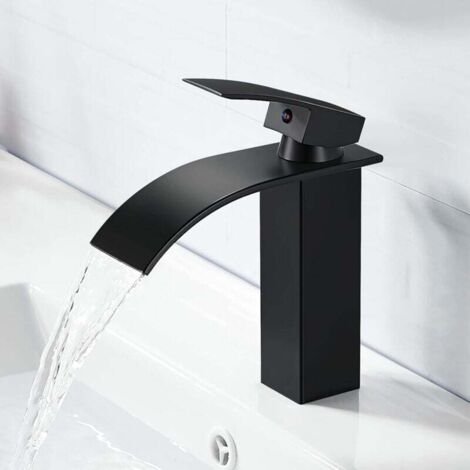 Grifo de baño en cascada, mezclador de latón, agua caliente y fría, grifo cromado G 3/8 - Negro (1/4)