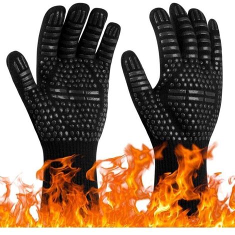 ZVD 1 par de guantes para barbacoa, resistentes al calor hasta 800 °C, antideslizantes y resistentes al calor, para barbacoa, horno, parrilla, chimenea, soldadura y horneado, color negro.