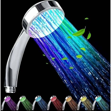 Cabezal de ducha LED de 1 pieza, cabezal de ducha automático de alta presión con 7 colores cambiantes, cabezal de ducha universal para baño de hotel en casa, cromado (1/5)