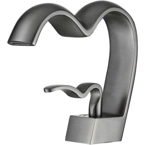 Grifo mezclador de lavabo de lujo ligero, grifo de baño tipo cascada, grifo de lavabo ajustable con agua caliente y fría, grifo de baño con forma de corazón, grifo mezclador de baño de un solo orifici (1/4)