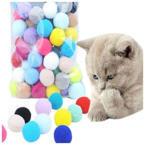 50 bolas de juguete para gatos (color aleatorio) de 3 cm, suaves y coloridas, con pompones, para gatitos y mascotas, juguete interactivo para gatos, gatitos y perros.