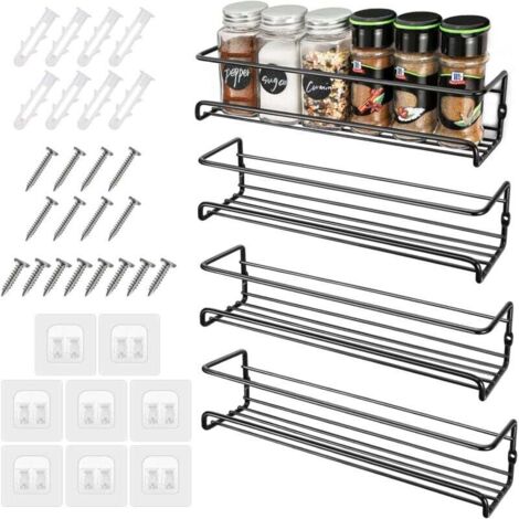 ZVD especieros de pared para cocina, con ganchos y tornillos autoadhesivos, sin taladrar, para cocina, baño, balcón, almacenamiento de cocina - 29 × 6,8 × 6,5 cm