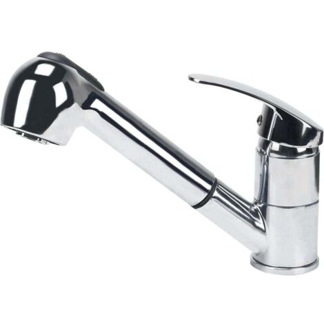 Grifo mezclador de cocina con ducha extraíble giratoria 360° en latón cromado para agua fría y caliente. (1/4)