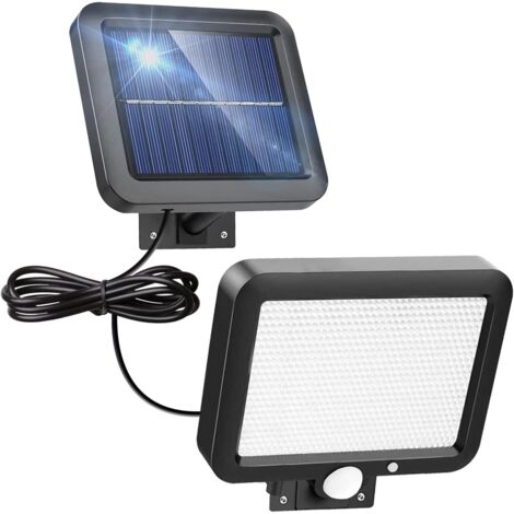 Foco solar para exteriores con sensor de movimiento - 56 LED, IP65, resistente al agua - Luz fría de 6500 K - Cable de 5 m