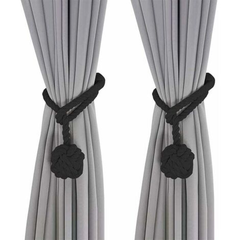 Abrazaderas de cortina negras, 2 piezas, tejidas a mano, con hebilla decorativa para dormitorio y oficina. (1/4)