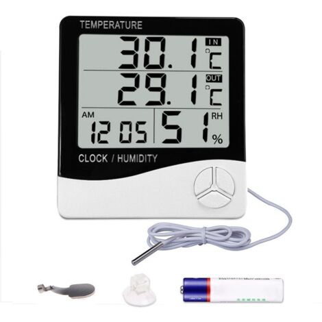 Termómetro e higrómetro digital - Monitor de humedad y temperatura para interiores y exteriores - Pantalla LCD - Batería incluida (1/5)