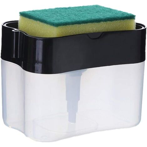 Spülmittelspender mit Schwammhalter, 2-in-1-Waschwerkzeug mit manueller Druckpumpe, Seifenpumpenspender für die Arbeitsplatte für Küche und Bad (schwarz) (1/5)