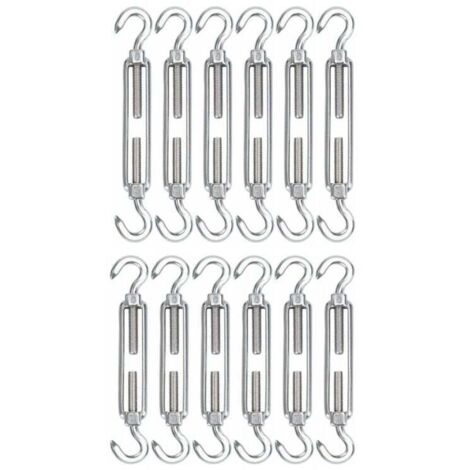 Tensor de cable de acero inoxidable M5, paquete de 12, gancho tensor de alambre ajustable de alta resistencia, gancho de tensión para tendedero de cuerda, malla de alambre para instalación de parasole
