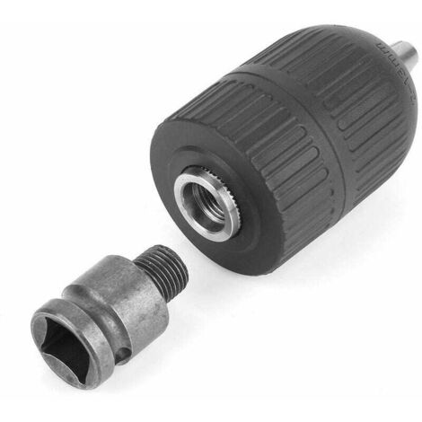 ZVD Mandril de taladro sin llave de plástico de 2-13 mm con adaptador de mandril de 1/2" para conversión de llave de impacto (1/4)
