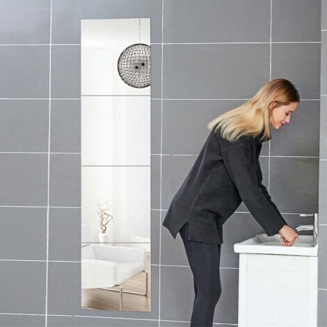 ZVD Espejo de pared adhesivo rectangular de cristal, decorativo, autoadhesivo, para decoración del hogar, dormitorio, sala de estar, puerta (esmerilado normal, 30 x 30 cm, 4 unidades)