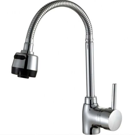 Grifo de cocina de tres vías con caño universal ABS y manguera de agua fría y caliente de 60 cm (1/4)