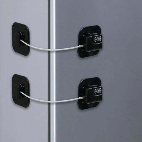 Cerradura de refrigerador negra (2 unidades, con código), para niños, con combinación adhesiva, de seguridad para puertas, ventanas, armarios y gabinetes.