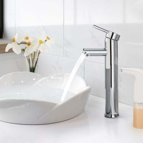 Grifo mezclador de lavabo alto de latón - Para baño - Acabado cromado (1/5)