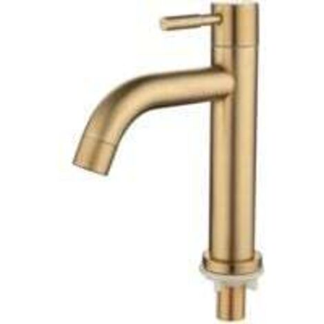 Grifo para lavabo de baño de un solo orificio de latón - Manija única con acabado dorado cepillado (1/5)