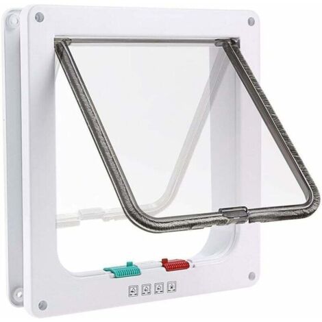 Gatera de 4 vías con túnel oculto, puerta para gatos, puerta para perros con cerradura, gatera para animales pequeños, con cerradura, fácil de instalar, color blanco (M) - Fei Yu