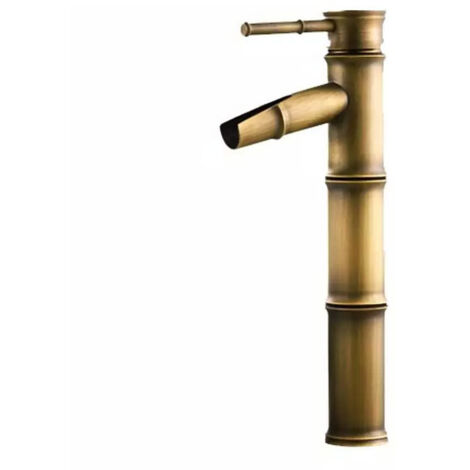 Grifo de lavabo de cobre antiguo - Estilo europeo - Lavabo de bambú - Agua caliente y fría (1/5)