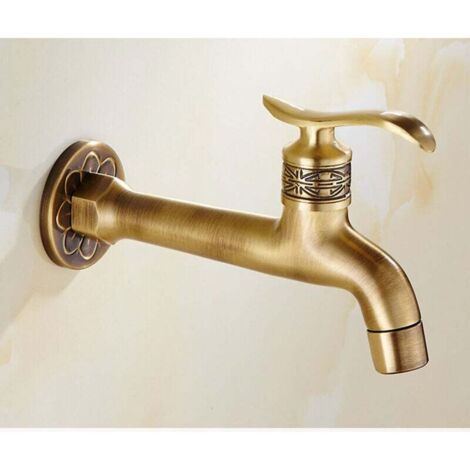 Grifo de latón antiguo con manija para lavadero, baño, montaje en pared, para lavadora, manguera de jardín exterior, grifo de agua fría individual