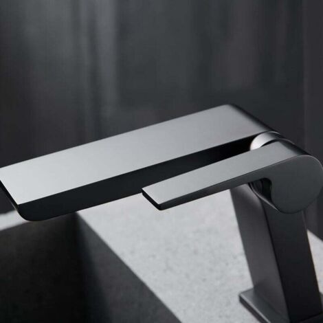 Grifo de baño en cascada, grifo de lavabo en cascada, grifo mezclador de baño en cascada con válvula de cerámica monomando ajustable de agua fría y caliente (negro)