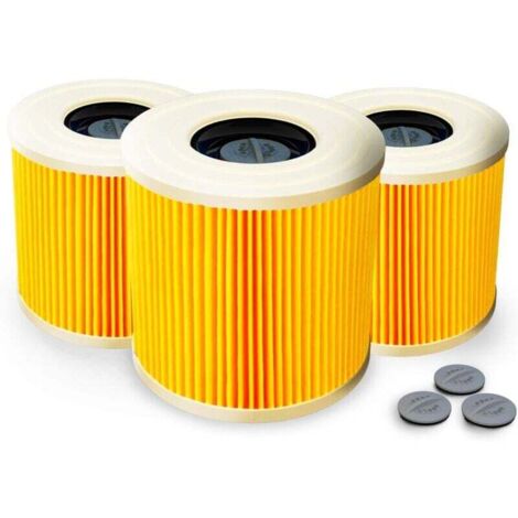 Juego de 3 filtros con cartucho + 3 tornillos de cierre adicionales - Para aspiradora Kärcher WD3 Premium WD2 WD3 WD 3 MV3 WD 3 P - Kit de ampliación sustituye a 6.414-552.0, 6.414-772.0 (1/4)