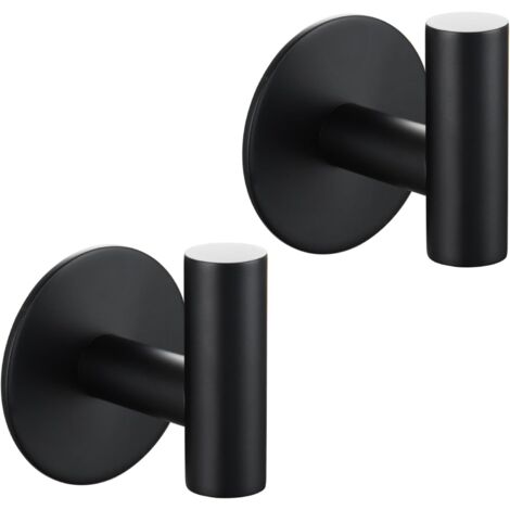 2 ganchos adhesivos de acero inoxidable para colgar en la pared, para baño, toallero, color negro