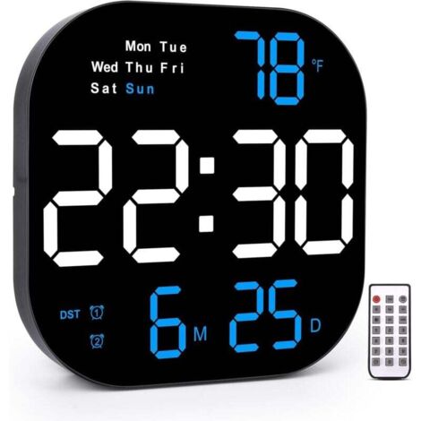 ZVD Reloj de pared digital grande, pantalla LED de 10,55", regulador de brillo automático, reloj grande con control remoto, despertador cuadrado para decorar la sala de estar.