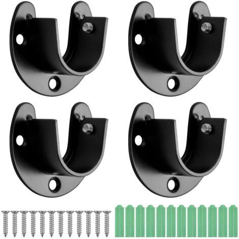 Stück U-förmige Gardinenstange, 25 mm Gardinenstangen-Endhalterung, Edelstahl-Kleiderstangenfassungen, Flanschhalterung, Kleiderstangenende mit Schrauben, Schwarz (1/5)